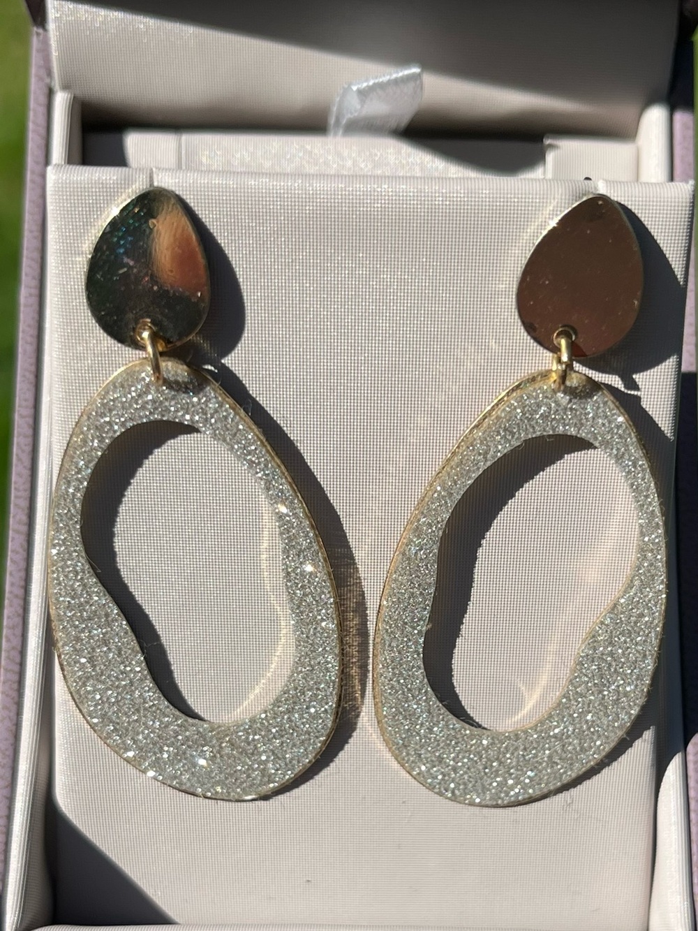 Gold-Tone Silver Glitter Drop Earrings